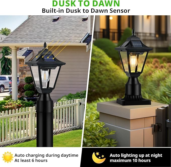 Solar Post Lights Outdoor Solar Lamp Post Light with Motion Sensor Dusk to Dawn Waterproof Aluminum Pillar Lamp with Pier Mount Base for Garden Yard Patio