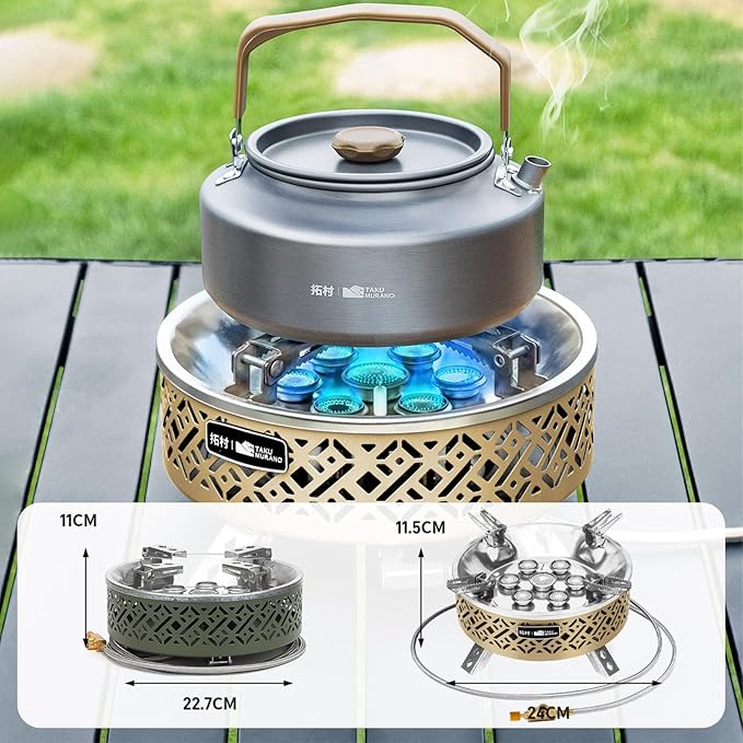 Portable Camping Stove Lightweight Camp Stove Collapsible Backpacking Stove Suitable for Outdoor Camping Cooking Hiking and Picnic 19800W Green and Coffee-coloured (Coffee-coloured)