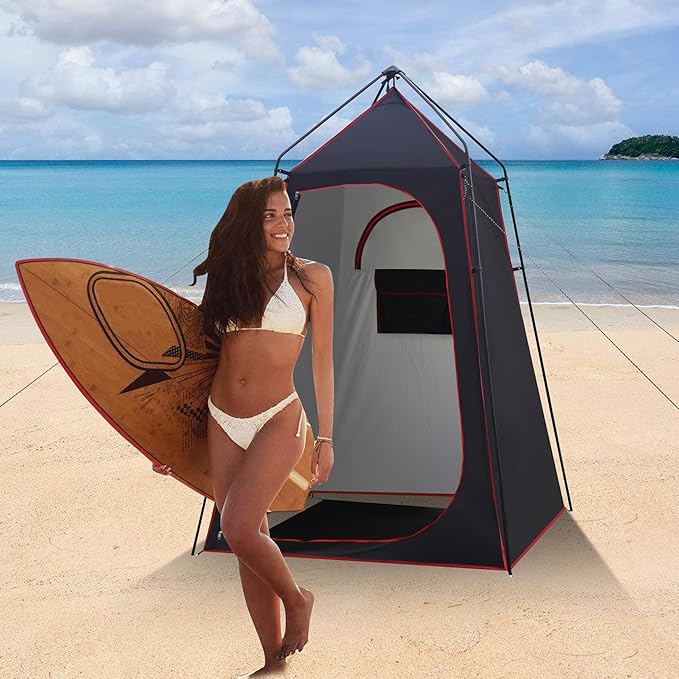 Camping Shower Tent Portable Outdoor Privacy Shelter for Showering &amp Changing 7.2 FT Easy-Setup Toilet Tent with Floor &amp UPF 50+ Ideal for Hiking Fishing Beach