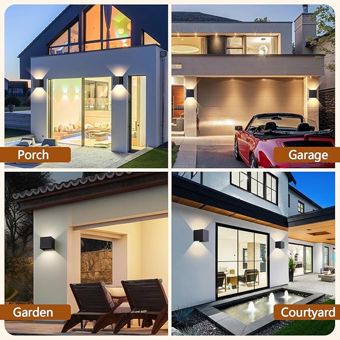 Outdoor Wall Sconces Exterior/Interior LED Wall LightsSquare Modern Wall Sconce Fixture Set Up and Down Lights IP65 Outdoor Waterproof Lights (3.94in-12w-warm 3000k-Black（1pack）)