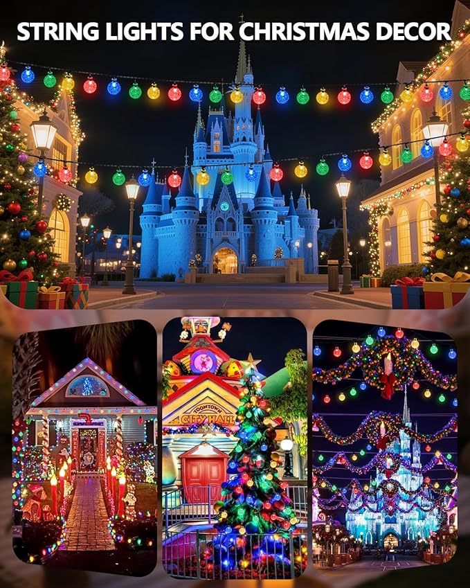 Multicolor Solar String Lights Outdoor 2-Pack Total 100 LED 64FT Crystal Globe Solar Lights for Outside Waterproof with 8 Lighting Modes Easter Decorations for Tree Wedding Patio Party Garden