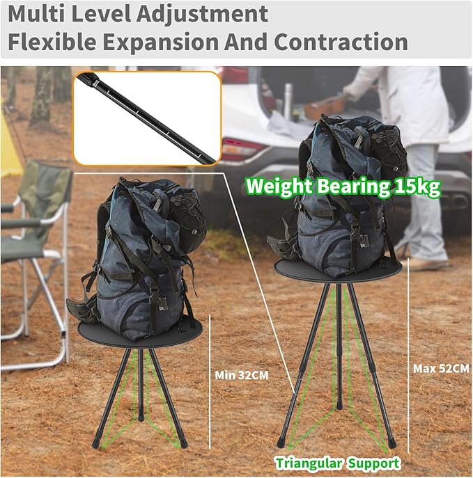 Tentock Portable Camping Table Small Round Folding Table with Adjustable Height - Lightweight Outdoor Picnic Table for Travel Beach Garden (37 Inch Diameter)