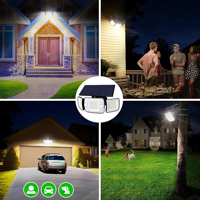 intelamp Outdoor Solar Light Waterproof 6000mAh 1200LM Motion Sesnsor Flood Lights with Dual Sensor 4 Modes Remote Control 270° Wide Angle Security Light for Garden Garage Yard Pathway Farm
