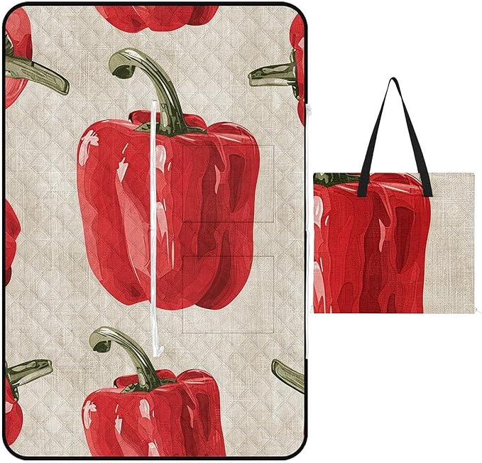 Zipper Red Bell Pepper Pattern Style Picnic Mat Suitable for Travel Camping Park Or Home Use