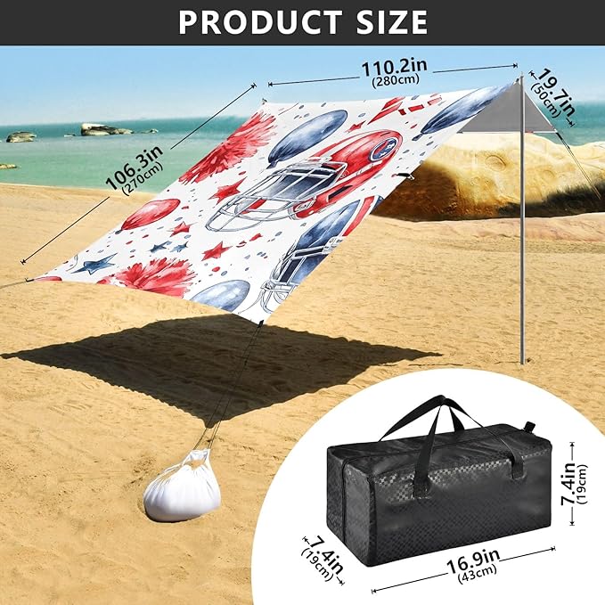 Rugby Pattern (47) Camping Sun Shelter Beach Tent Portable Beach Sun Shade Outdoor Canopy for Camping Trips Fishing Picnic
