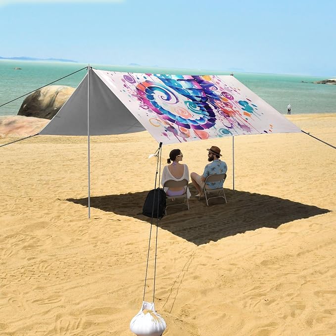 Camping Sun Shelters Watercolor Hippocampus Japonicus Beach Canopy 126 * 110.2in