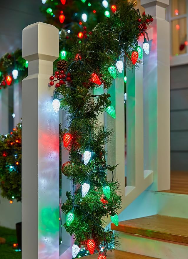 C9 LED Christmas String Lights - 82ft 100 LED Outdoor String Lights with Timer and 8 Lighting Modes Plug in Extendable Roofline Lights String for Outside Yard Porch Christmas Holiday Decoration