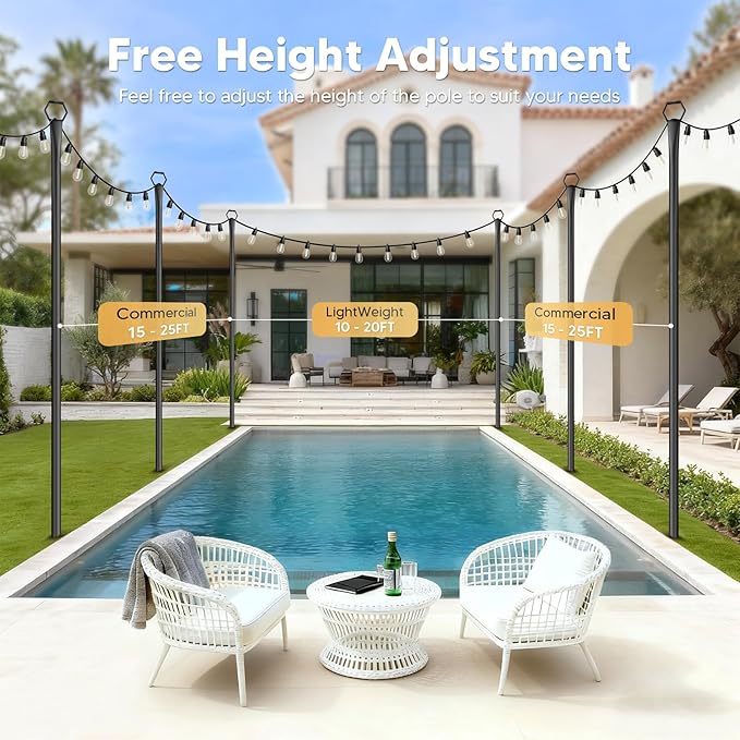 10Ft String Light Poles 6 PackLight Poles for Outside LightsOutdoor with Fence Brackets Hanging LightsMetal Stand Deck Patio Backyard