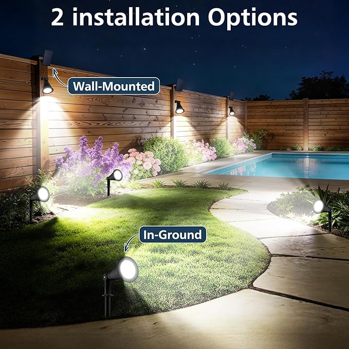 T-SUNUS Christmas Solar Powered LED Spot Light White 6000K Separated Panel with 9.8ft Cable IP65 Waterproof Spotlights Outdoor Landscape Garden Lights for Flag Patio Yard Driveway Halloween 2 Pack