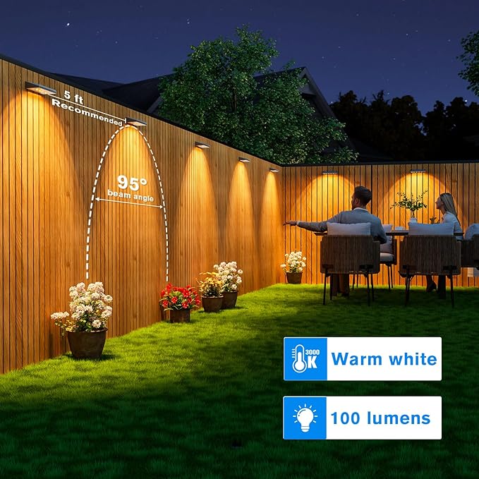 VOLISUN Deck Lights Outdoor 8-Pack - Solar Fence Lights Outdoor Waterproof Warm White LED Auto On/Off for Deck Yard Patio &amp Garden Pathway and Railing Decor (Dusk to Dawn)