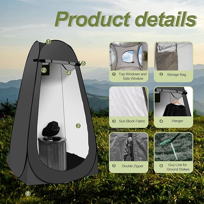 Camping Toilet Kit with Pop Up Privacy Tent X Large Portable Folding Toilet Potty for Adults Outdoor Camp Shower TentsChanging Room with Carry Bag