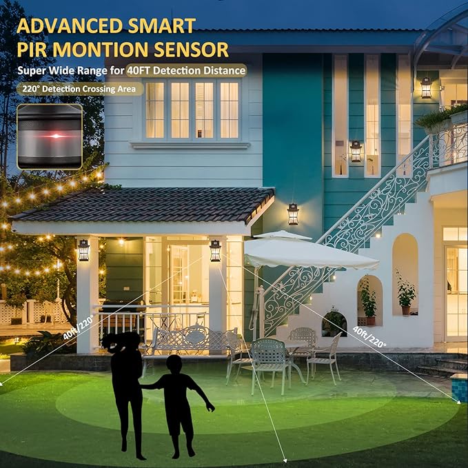 2 Packs Motion Sensor Outdoor Wall Lights - Upgrade Dusk to Dawn Porch Lighting LED Exterior Lantern Fixture Wall Sconce Waterproof Outside Light For House Black Anti-Rust Lamp For Garage Doorway