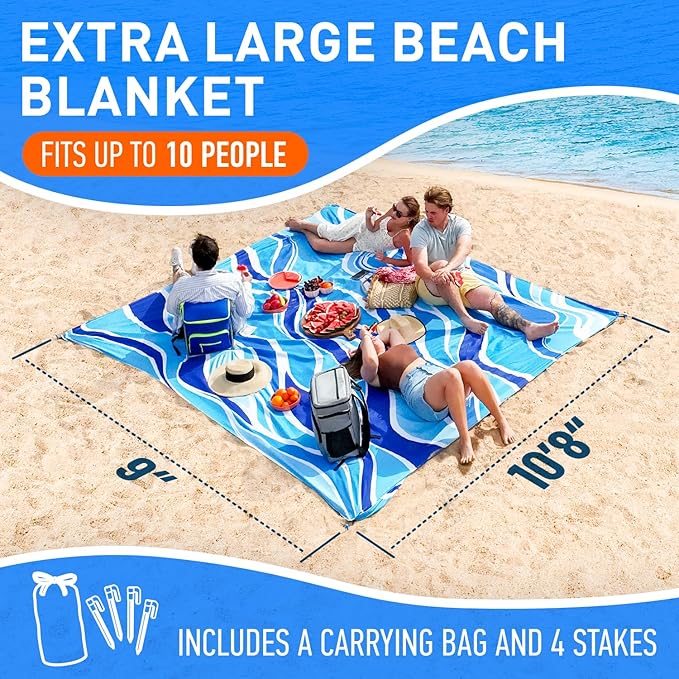 Beach Blanket and UV Umbrella – Sandproof Mat and Wind-Resistant Shade for Outdoor Comfort at The Beach Park or Festivals