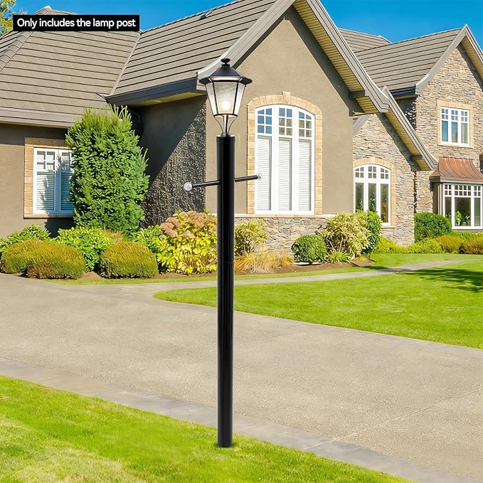 8FT Direct Burial Lamp Post Split Street Light Pole with Cross Arm Lighting Post Fixtures for Pathway Courtyard Parking Lot Fits Standard 3 Post Top Fixtures (8FT 76mm Direct Burial)
