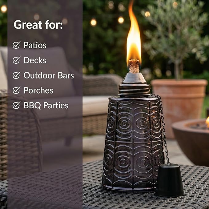 Seraphic Citronella Table Top Torches for Outdoor Patio 16oz Decorative Glass Torch Citronella Candles for Outside Deck Garden Parties Set of 3 Black