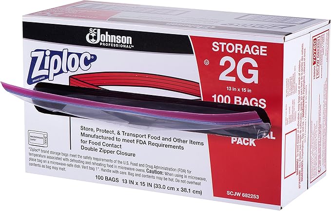 SC Johnson Professional Ziploc Brand Food Storage 2 Gallon Bags Food Storage Ziploc Brand Bags Commercial Pack 100 Count Box for Professional Use Only (Pack of 2)