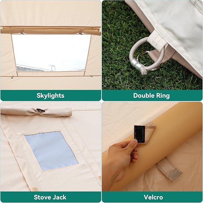 YITAHOME Inflatable Camping Tents 8 Person Blow Up Hot Tent with Pump and Stove Jack Easy Setup with Explosion Proof Valve Waterproof Oxford Air Glamping for Camping