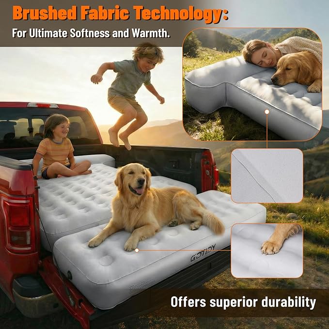F150 Truck Bed Mattress 5.5-5.8ft for Full-Size Pickup Fabric Texture Truck Bed Air Mattress with Tailgate Extender Customized for F150/Silverado/Ram1500 with Detachable Air Pump Truck Bed Camping