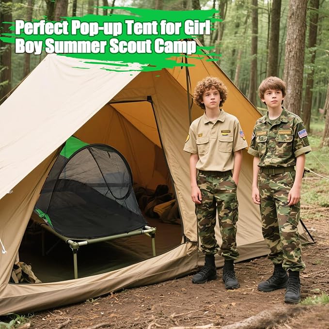 1 Person Pop-up Mosquito Tent for Camping - Breathable &amp Fine Mesh Camping Bug Screen Net with Carry Bag 6ft Instant Portable Screen Tent for Teenagers Girl Boy Summer Scout Camp