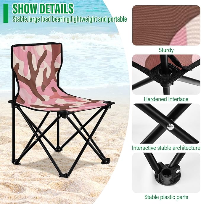 Coral Pastel Compact Youth Camping Chair Ultra-Lightweight Backpack Beach Chairs for Adults Includes Carry Bag for Outdoor