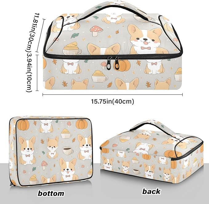 Casserole Carrier Cute Cartoon DogInsulated Casserole Carrier for Hot or Cold Food Thermal Lunch Tote for Potluck Parties Picnic Beach Fits 9 x 13 Inches Baking Dish