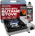 Chef Master 15000 BTU Butane Portable Camp Stove | Double Wind-Guard Portable Stove Burner w/Piezo Click Ignition for Emergencies Tailgating Hiking Backpacking &amp Camping Essentials - 90019