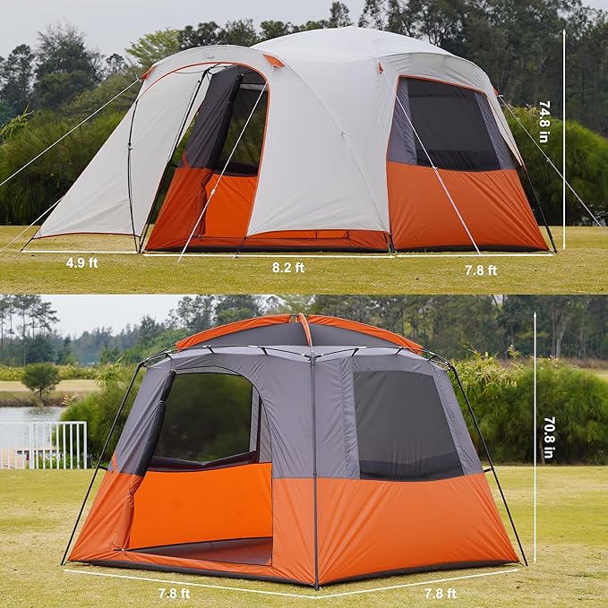 Vidalido 3-4 Person Tent with 1 Mesh Door and 2 Large Mesh Window Double Layer Waterproof Portable Family Cabin Tent 4 Person Tents for Outdoor Camping Hiking