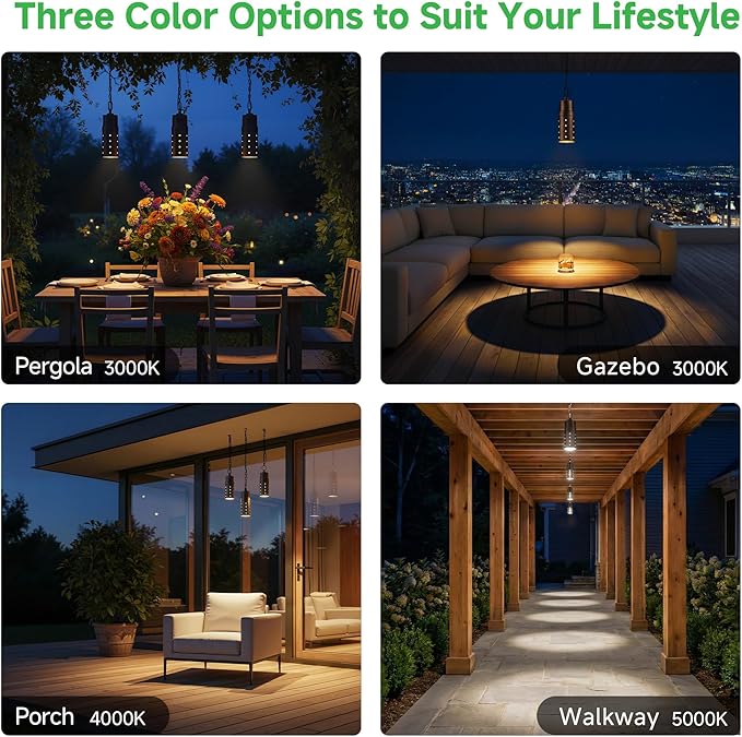 Outdoor Pendant Lights 3000K/4000K/5000K Adjustable Color Temperature 3CCT Low Voltage LED Hanging Lights 12V Wired Installation Aluminum Design ORB Finish for Patio Porch Gazebo 4 Pack