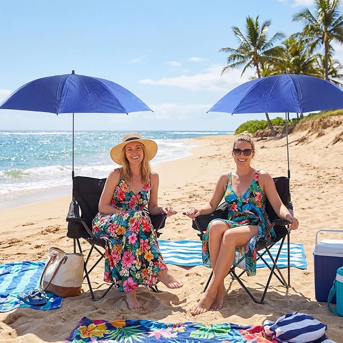 2 Set Beach Chair with Umbrella Foldable Camping Chair Adjustable and Fold up Umbrella with Storage Bag for Outdoors Fishing Camping Hiking Travel Picnic Beach