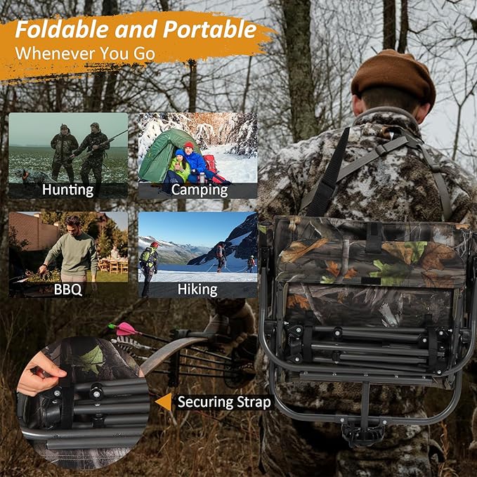REDCAMP 360° Swivel Heated Hunting Chairs for Ground Blinds Portable Folding Camo Camping Chairs for Adults Hunting Seats with Hard Arms for Fishing Camping(No Power Bank)