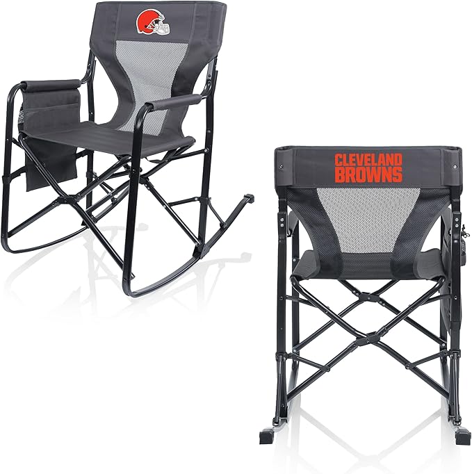 Picnic TIME NFL Cleveland Browns Woodland Rocking Camping Chair with Storage Caddy Camp Chair for Adults (Charcoal Gray)