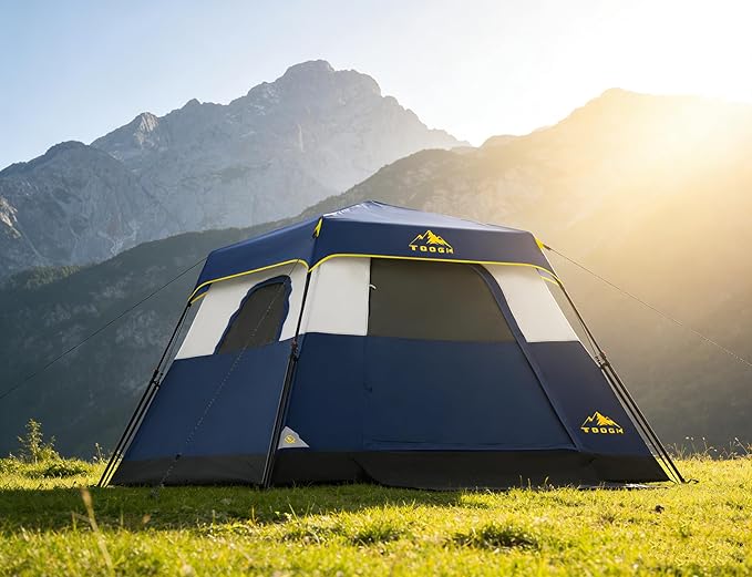 3/4 Person Camping Tent with 1 Door 4 Windows and Upgraded Ventilation– Instant Setup Waterproof 8'x 8'x 67''Oxford Fabric Floor Pop Up in 60 Seconds Includes Rainfly and Backpack