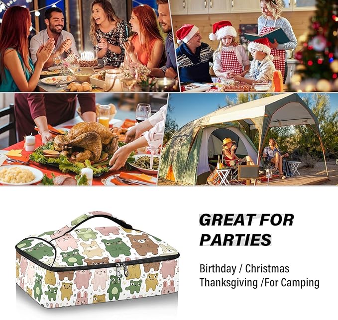 Casserole Carrier Cute AnimalsInsulated Casserole Carrier for Hot or Cold Food Thermal Lunch Tote for Potluck Parties Picnic Beach Fits 9 x 13 Inches Baking Dish