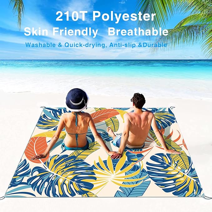 Beach Blanket Sandproof Waterproof Beach Mat Oversized 79 X 83 Inch for 4-6 Adults Lightweight Beach Blanket for Outdoor Travel Camping Hiking