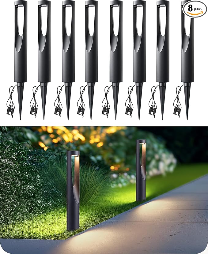 EDISHINE Low Voltage Landscape Lighting 12V 2W 150LM 3000K Outdoor Landscape Light with Connectors Waterproof Electric LED Pathway Lights Wired for Path Yard Garden CRI80 8 Pack
