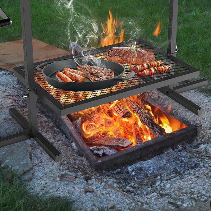 only fire Adjustable Grill Rotisserie System and Spit Over Fire Camp Grill with Cooking Grate for Outdoor Open Flame Cooking