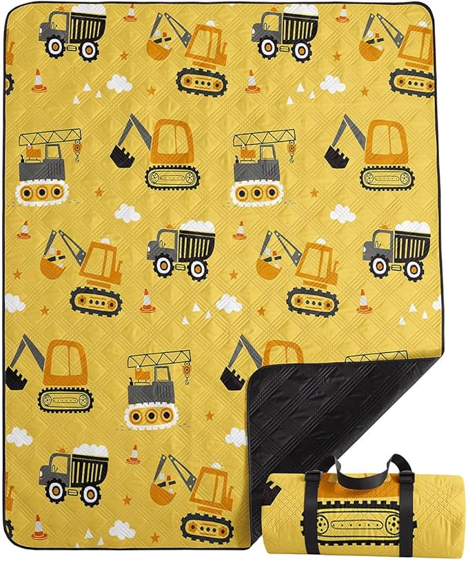 Outdoor Picnic BlanketPortable Sandproof Waterproof Picnic MatTruck Excavator Tractor Printed Camping Beach Mat for Sand and Wet Grass Hiking (Excavator S)