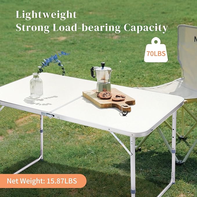Portable Camping Table with Carrying HandleOutdoor Folding TableFolding Dining Tablefor Camping and Party (White 4ft)