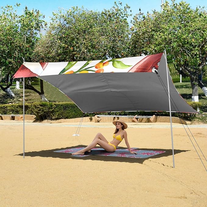 Flower Rugby Tile Pattern Camping Sun Shelter Beach Tent Portable Beach Sun Shade Outdoor Canopy for Camping Trips Fishing Picnic