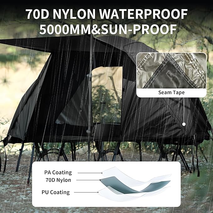 TENPLAY 1-Person Cot Tent FlysheetMust be Used with Matching Inner Tent LightweightWaterproof Sun ProtectionNylon Easy SetupExpandable Rainfly for Camping Hiking Backpacking Picnics