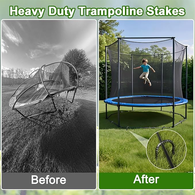 VVOKGO Trampoline Stakes 12 Inches Anchors High Wind Heavy Duty 8-Pack U Shaped Tie Down Anchor Kit for Ground Camping Tent Soccer Net Swing Set Black