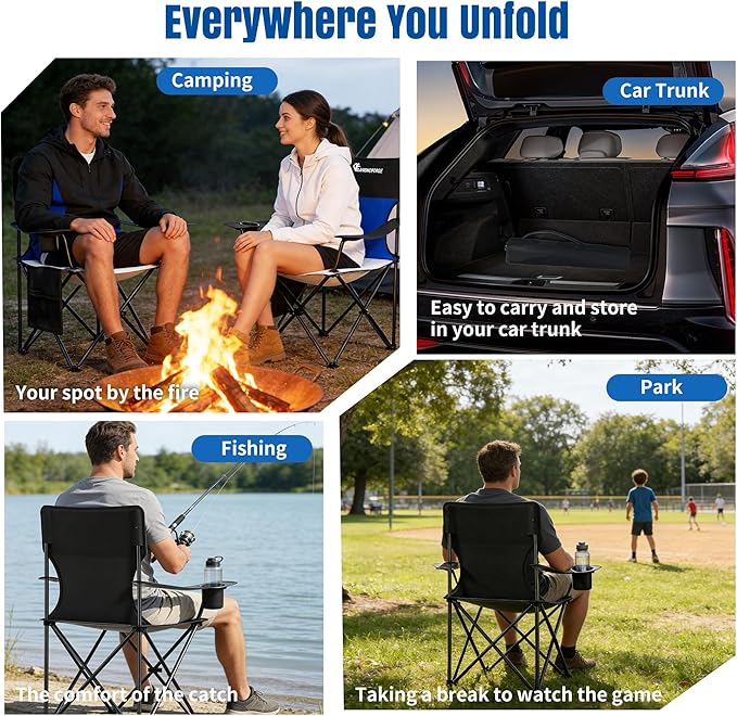 Oversized Folding Camping Chair 500lbs Bearing Capacity Portable Lawn Camping Chair for Adult Outdoor Camping Chair with Wider Cup Holder and Side Pocket for Hiking Fishing Sports