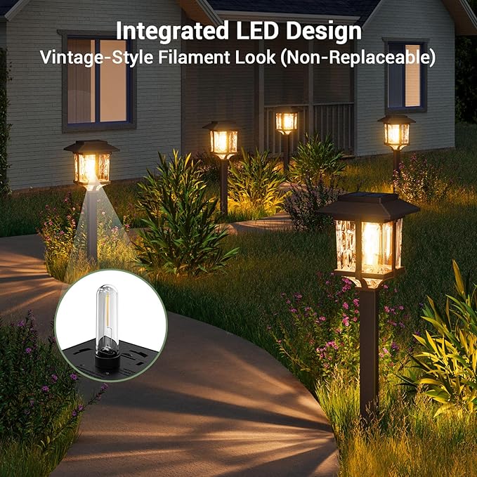 XMCOSY+ Solar Pathway Lights Outdoor 2-Tone LED Waterproof Garden Outdoor Lighting for Yard Stainless Steel &amp Glass Solar Powered Landscape Walkway Driveway Decor (4 Pack Warm White)
