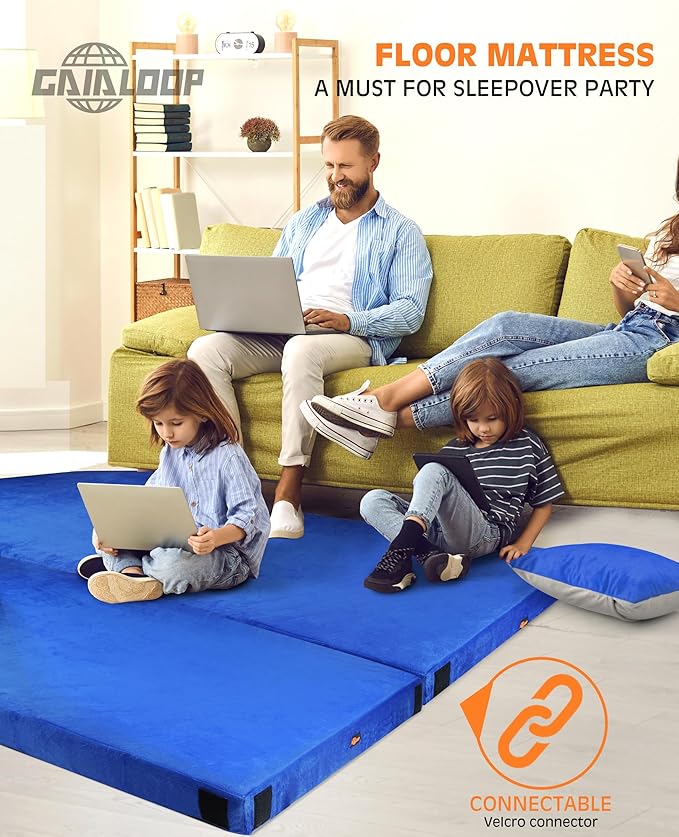 Extra Thick GAIALOOP 4 INCH Memory Foam Camping Mattress Roll Up Floor Sleeping Mat Camp Cot Mattress Pad Travel Camping Couch Bed for Guest Adults Side Sleepers