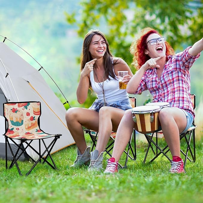 Cupcakes Portable Camping Chairs Folding Chair - Durable Oxford Fabric Lightweight Iron Frame Easy Fold Design - Ideal for Outdoor Activities Camping Fishing and Travel