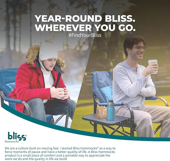 Bliss Hammocks 24 Volt Heated Directors Seat with 3 Heat Settings Folding Portable 21 Inch Wide Steel Frame Camping Chair - Battery Included Blue