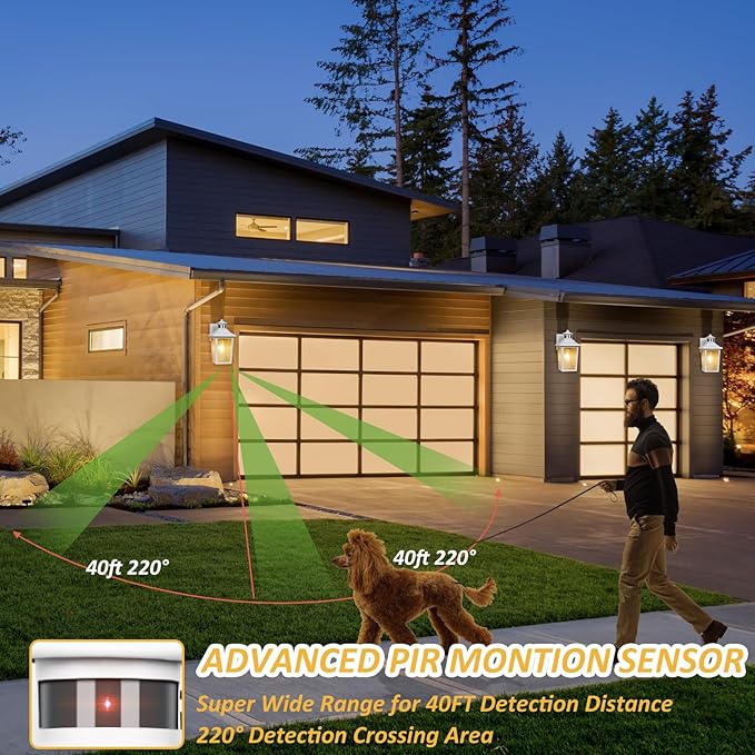 White Motion Sensor Outdoor Wall Light 2 Packs Dusk to Dawn Outdoor Wall Lighting Waterproof Exterior Light Fixture Modern Porch Light Outside Wall Mount for House Patio Garage Anti-Rust