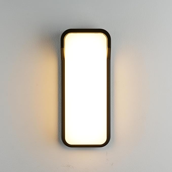 LANFU LED Modern Rectangular Outdoor Wall Sconce Light 3000K Outside Light for House Patio Black Warm White IP64 Waterproof Exterior Wall（16.5inch Bordered）