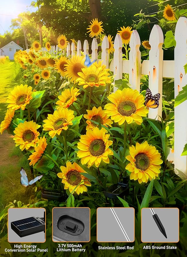 Brightown Outdoor Solar Garden Lights - 4 Pack LED Flower Lights with Larger Sunflowers Bigger Solar Panel Waterproof for Outside Yard Patio Garden Decorations