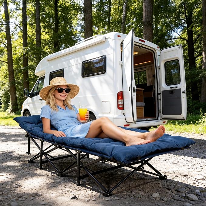VINGLI Folding Camping Cot BedCamping Cots for Adults with Mattress Foldable Cots for Sleeping with Pillow 1200D Layer Oxford for for GuestTravelHiking-Blue 1P